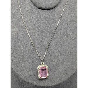 12kgf Pink Czech Glass Pendant Necklace Vintage White Gold Filled 18" Elegant